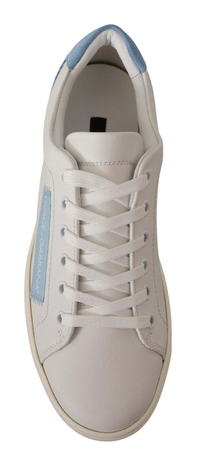 White Blue Leather Low Top Sneakers Shoes