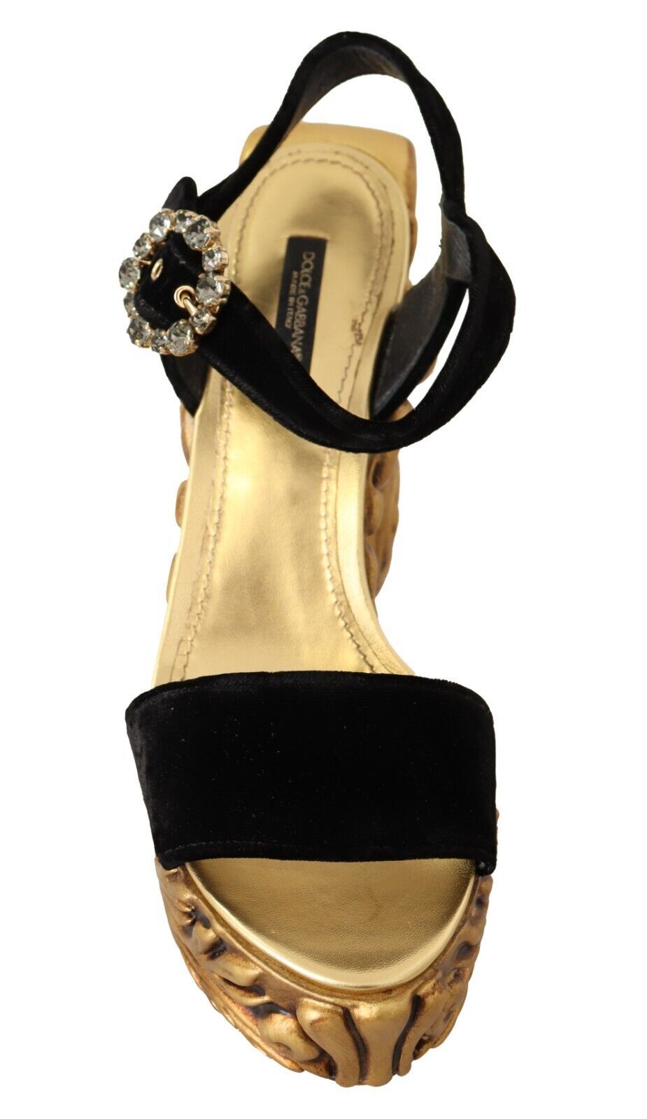 Black Gold Baroque Velvet Heels Crystal Shoes