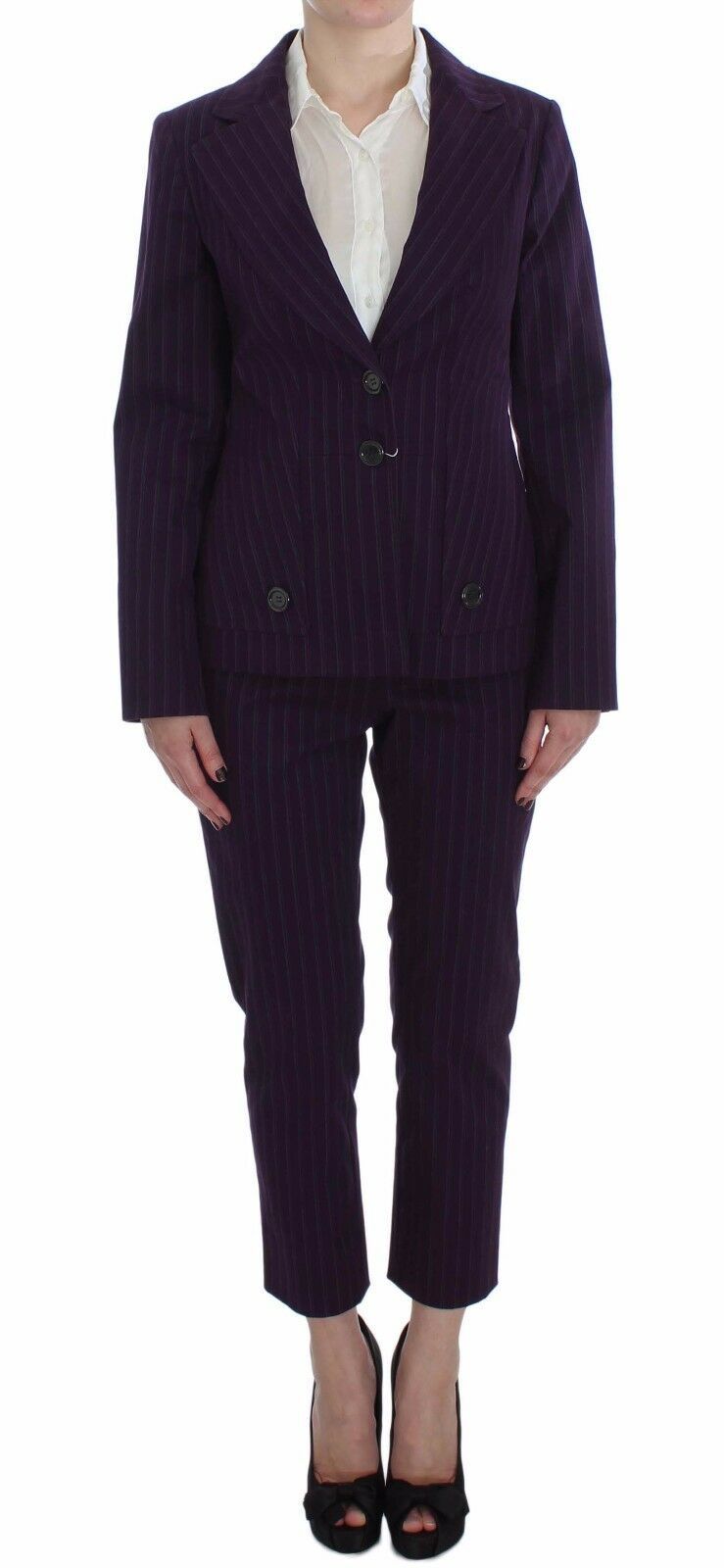 Purple Striped Stretch Coat Blazer Pants Suit