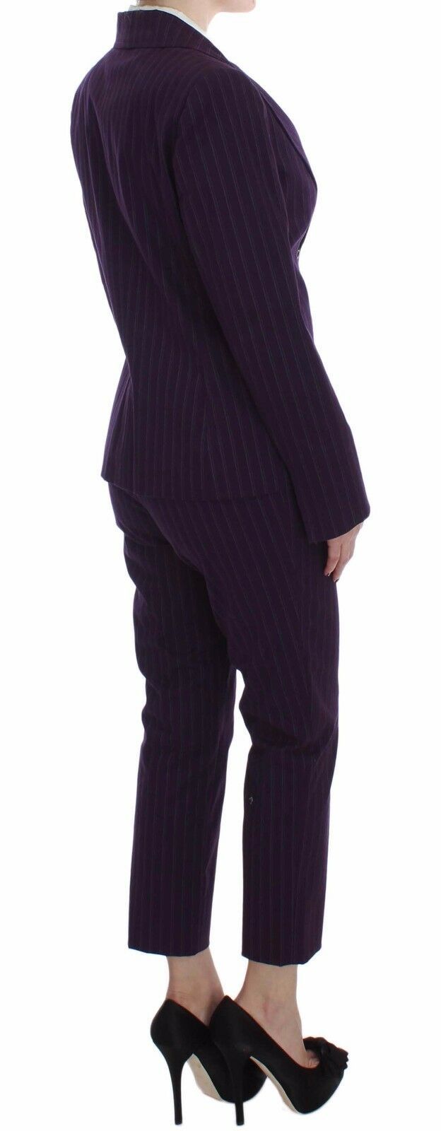 Purple Striped Stretch Coat Blazer Pants Suit