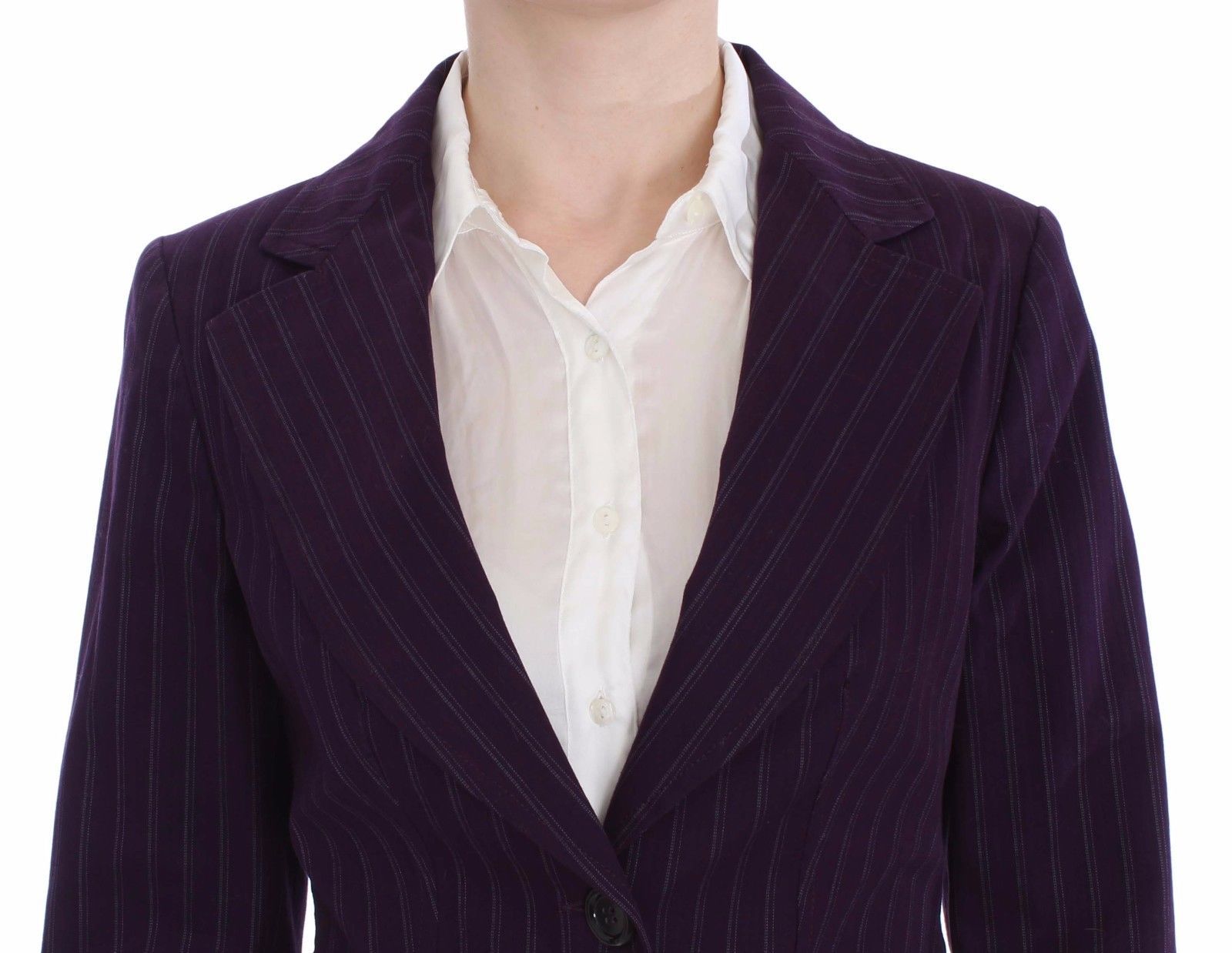 Purple Striped Stretch Coat Blazer Pants Suit