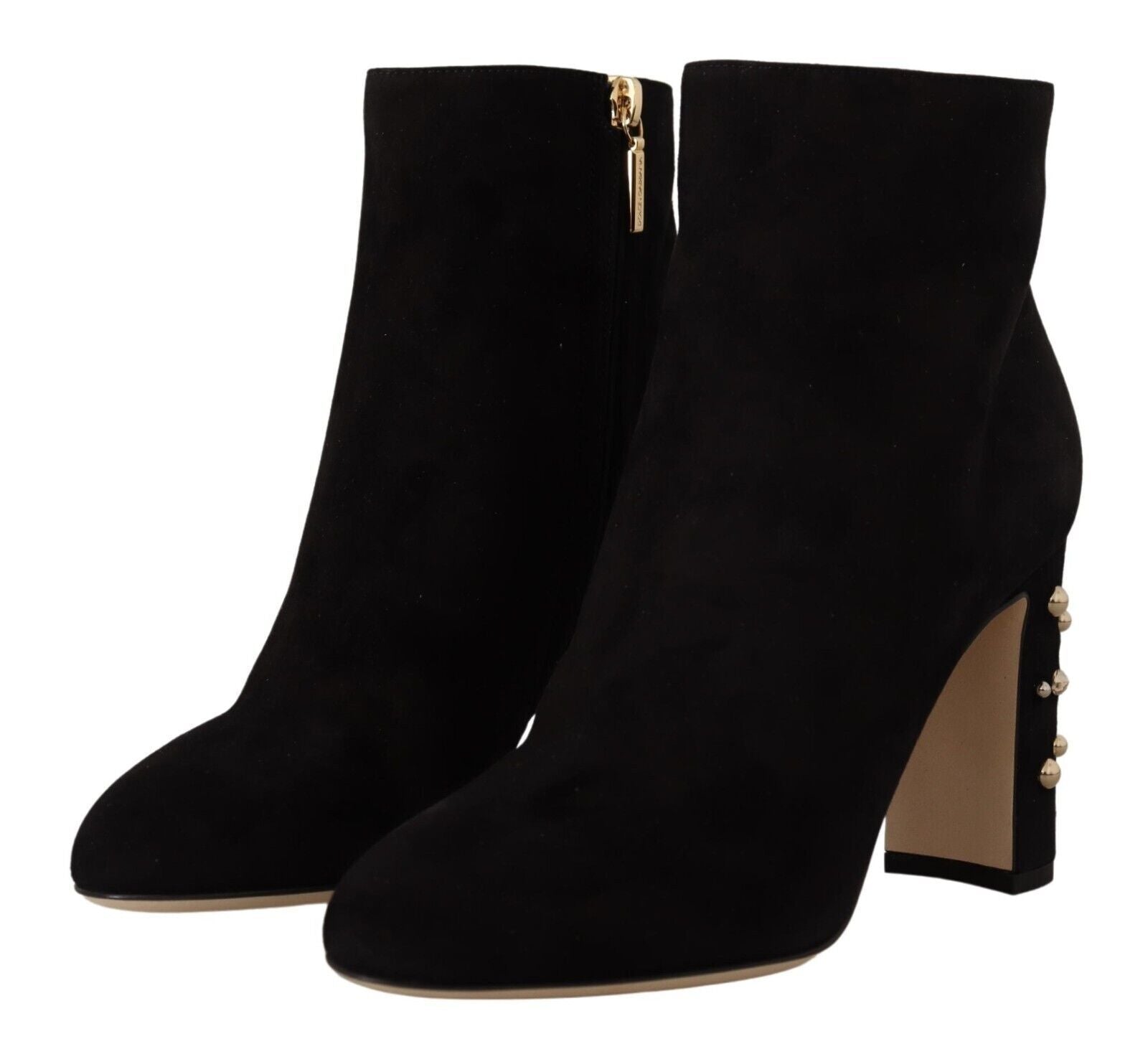 Dolce & Gabbana Black Suede Leather Crystal Heels Boots Shoes