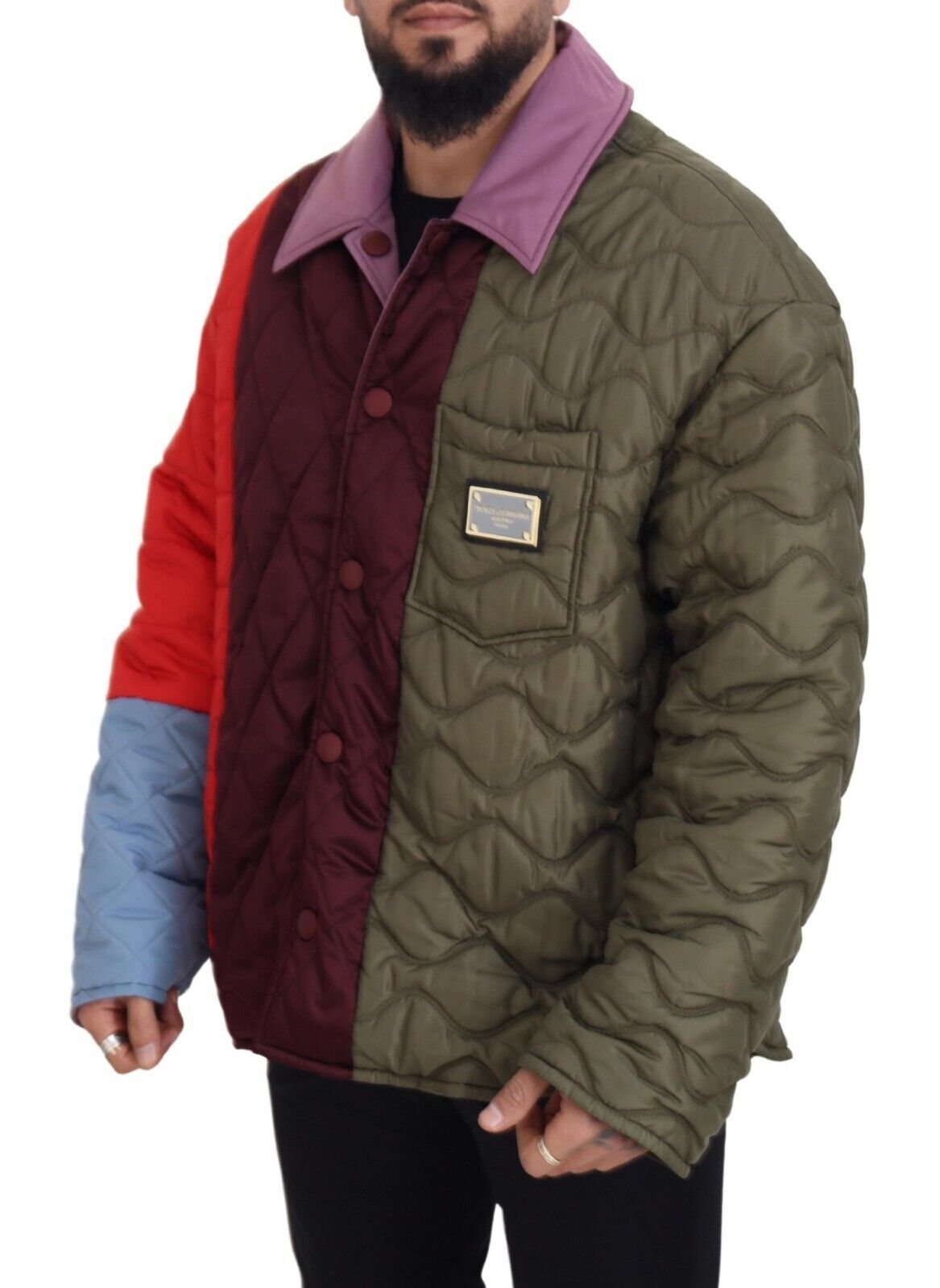 Multicolor Patchwork Quilted Collared Jacket
