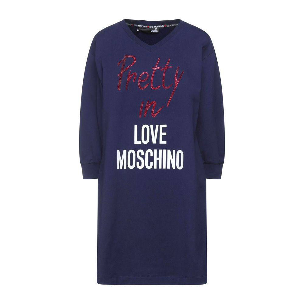 Love Moschino Elegant V-Neck Beaded Logo Dress