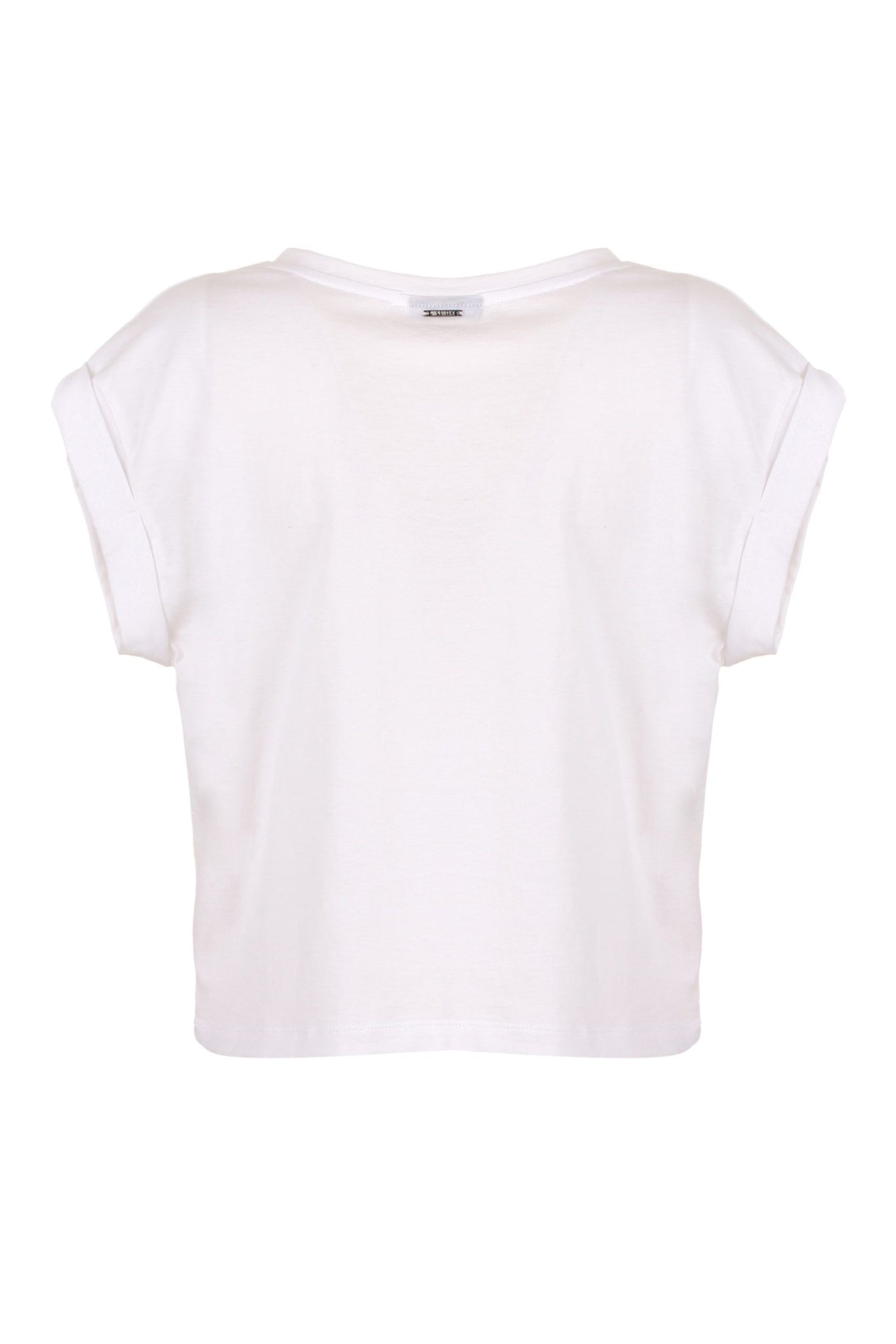 Imperfect Chic White Cotton Tee with Brass Accents