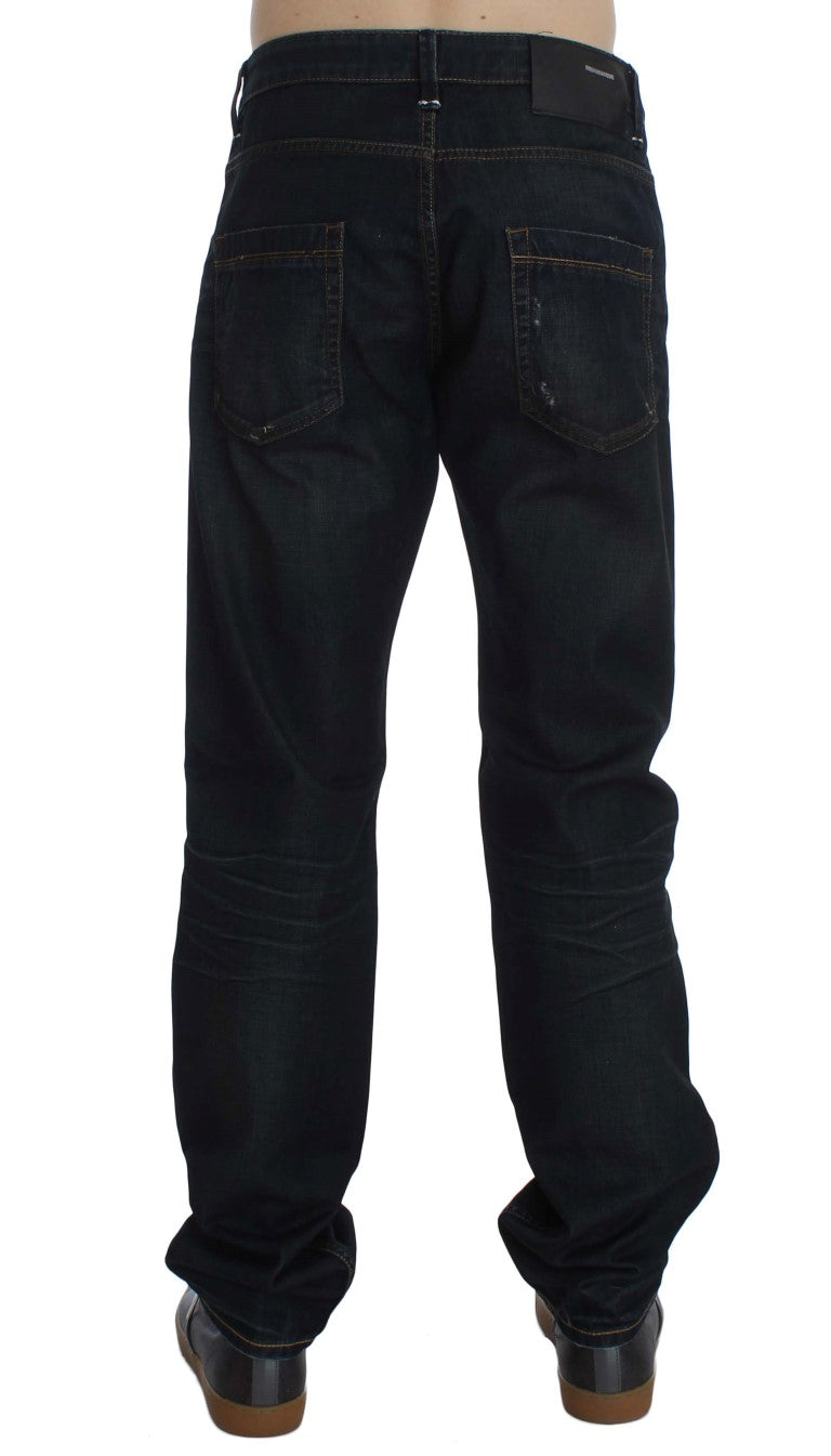 Blue Wash Cotton Denim Straight Fit Jeans