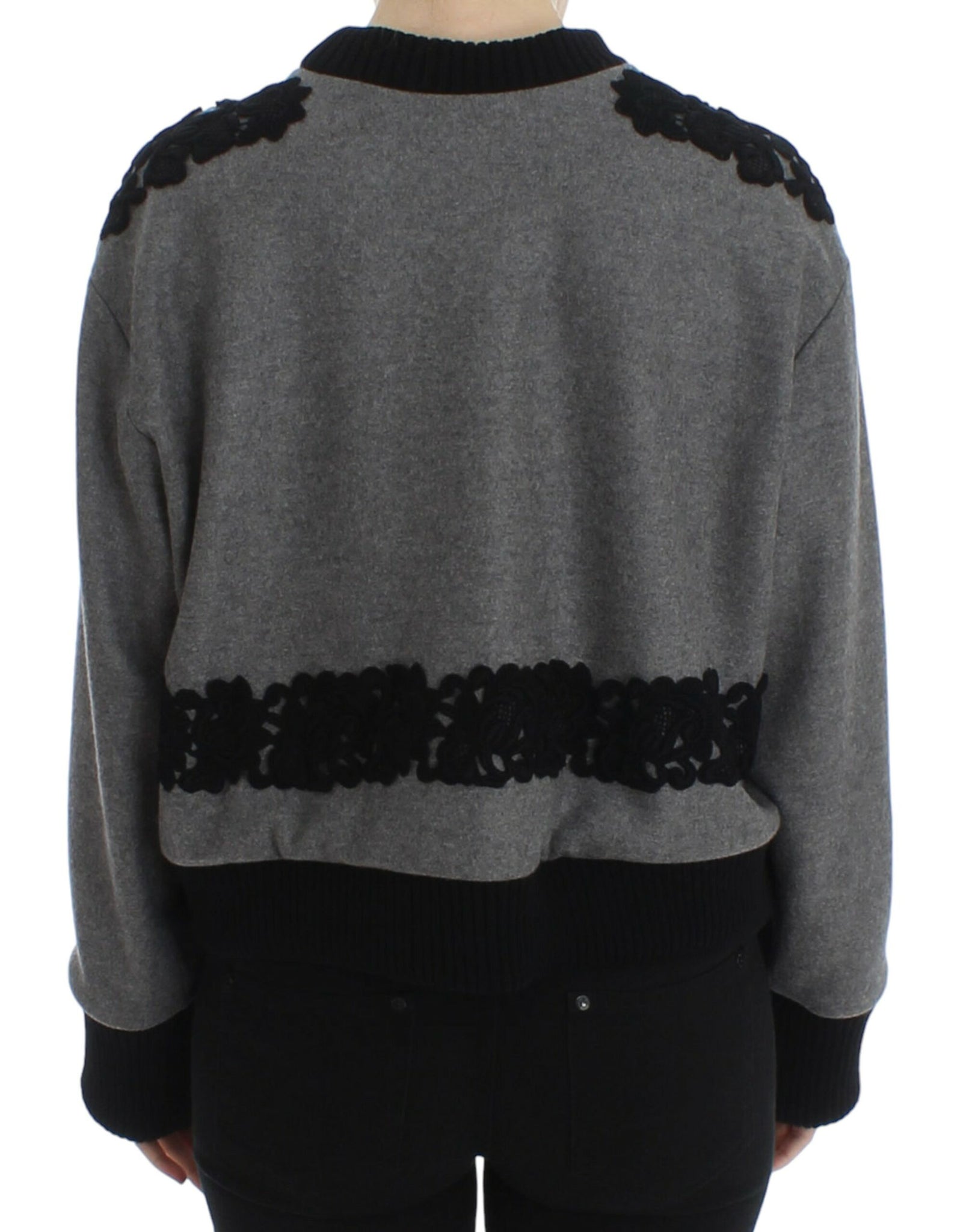 Gray Black Lace Wool Cashmere Sweater