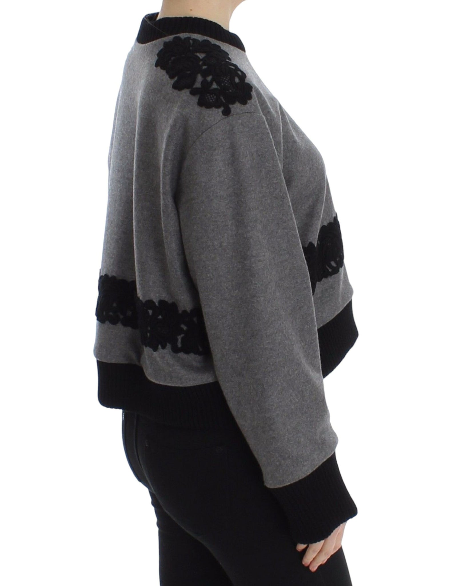 Gray Black Lace Wool Cashmere Sweater