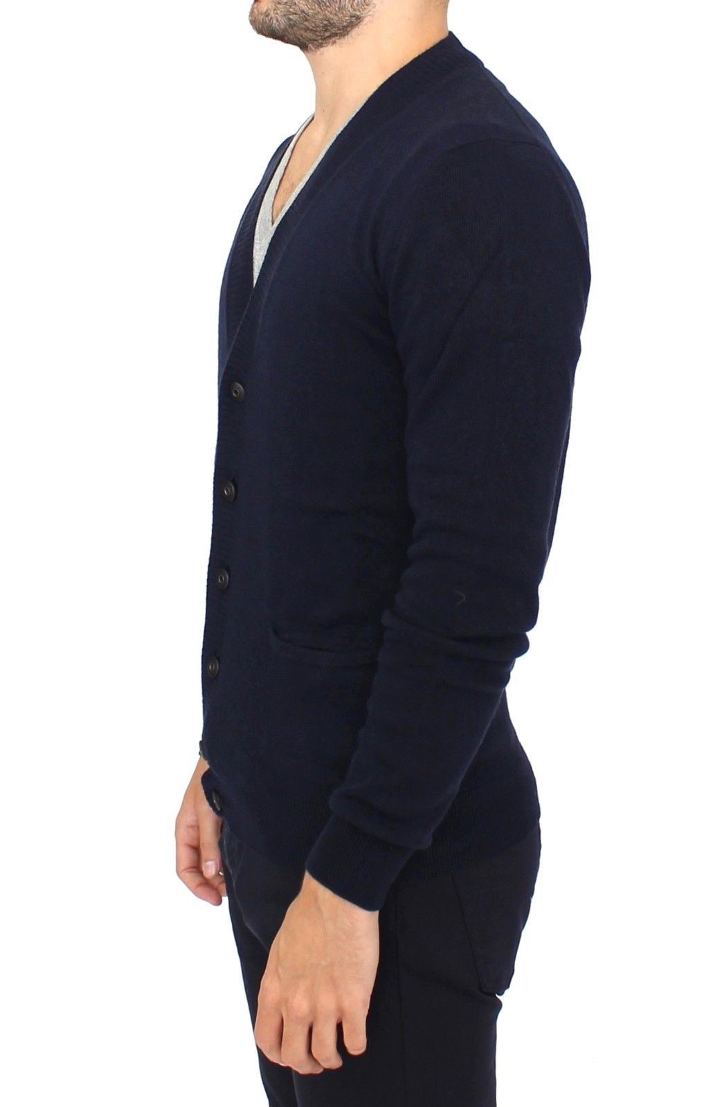 Blue Wool Cashmere Cardigan Pullover Sweater