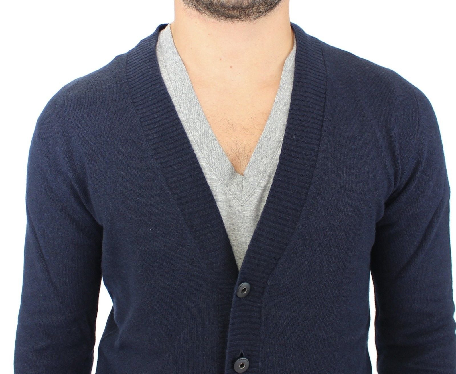 Blue Wool Cashmere Cardigan Pullover Sweater