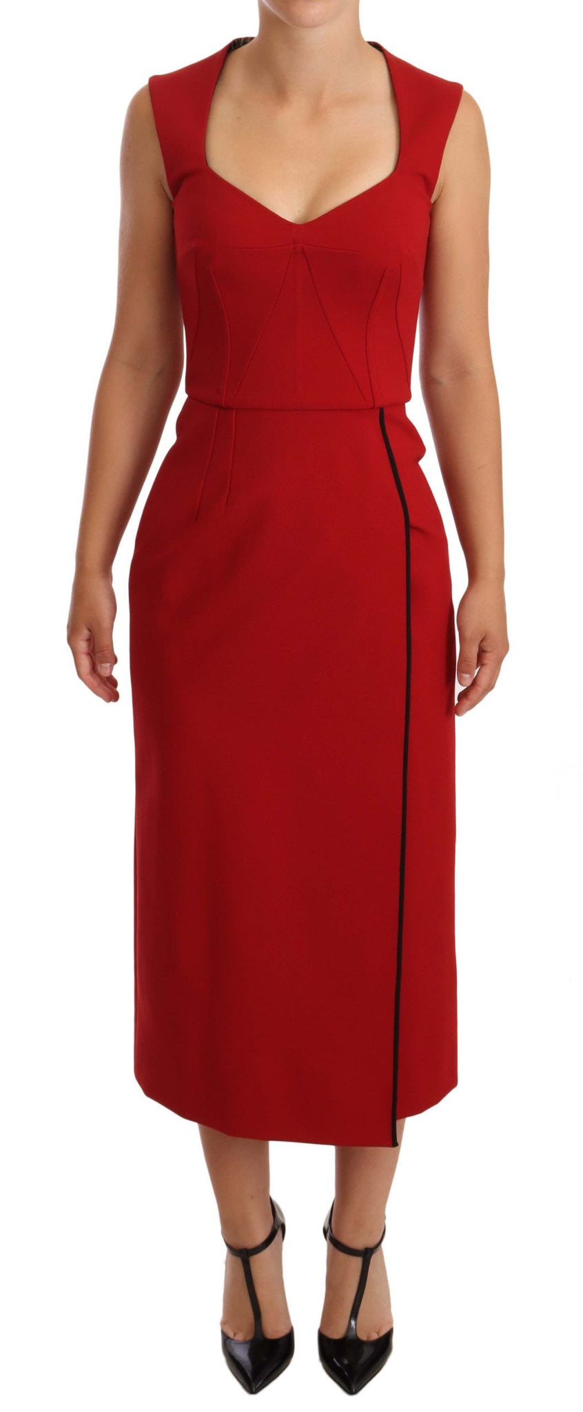 Red Sweetheart Sleeveless Midi Stretch Dress