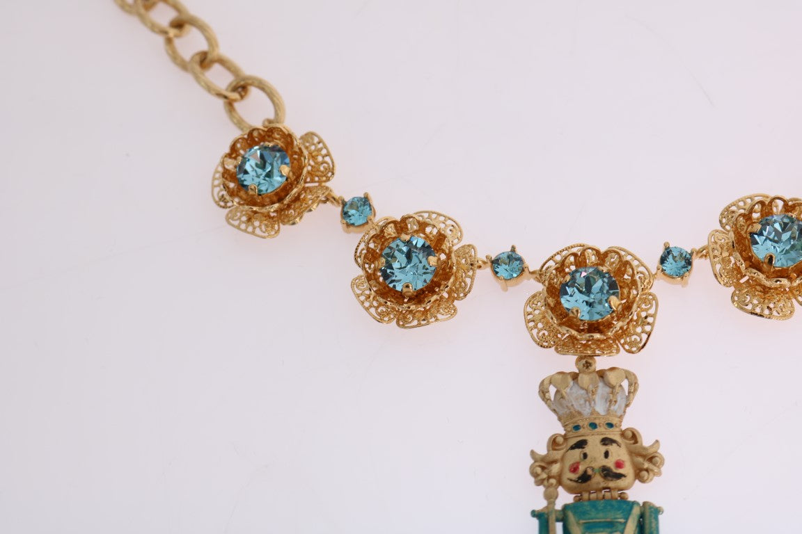 Gold Brass Handpainted Crystal Floral Necklace