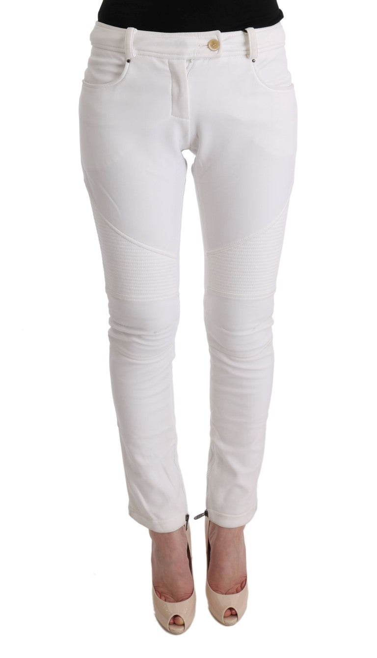 White Cotton Slim Fit Casual Pants