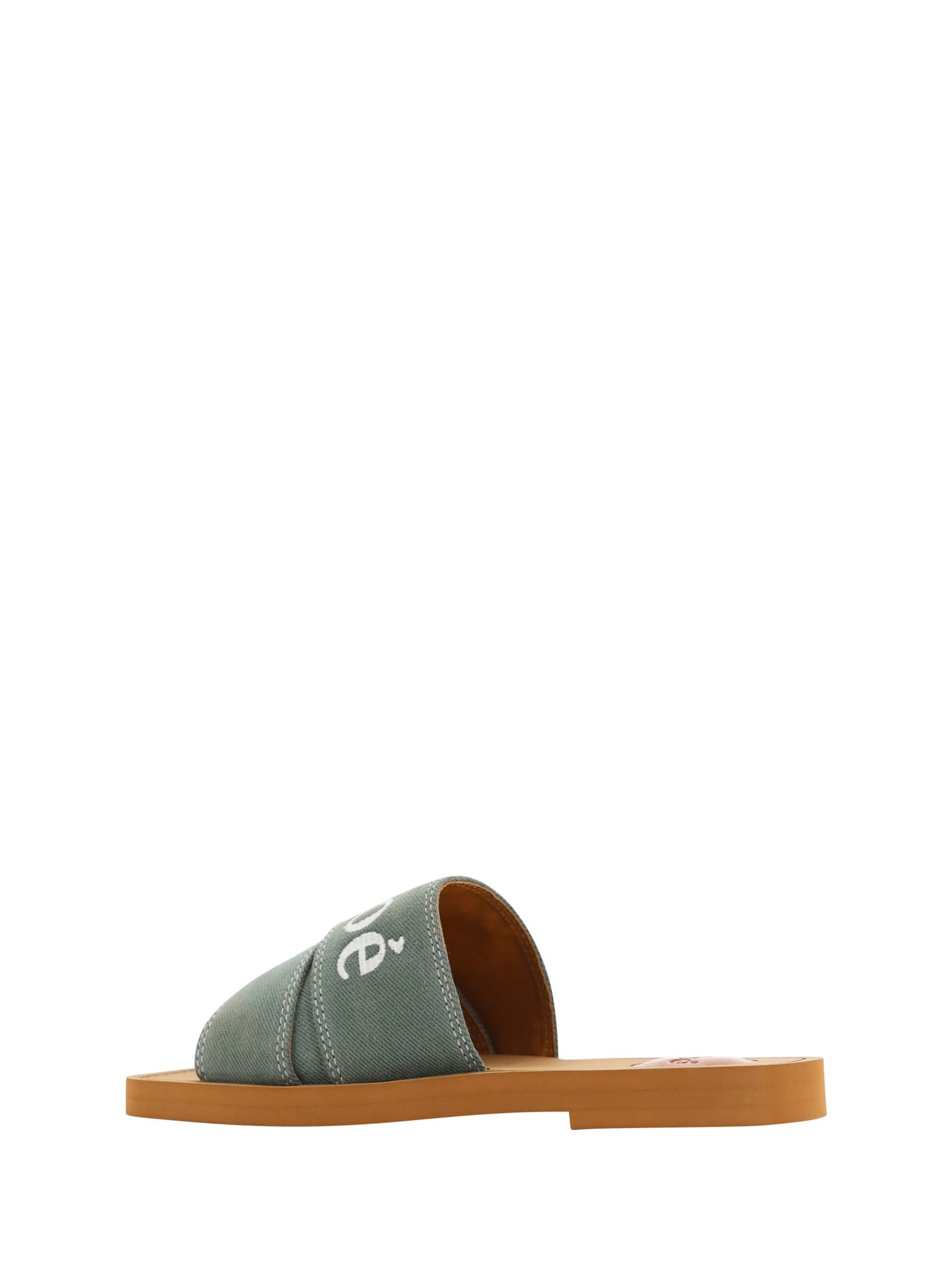 Chloé Forest Green Cotton Slides Woody Sandals