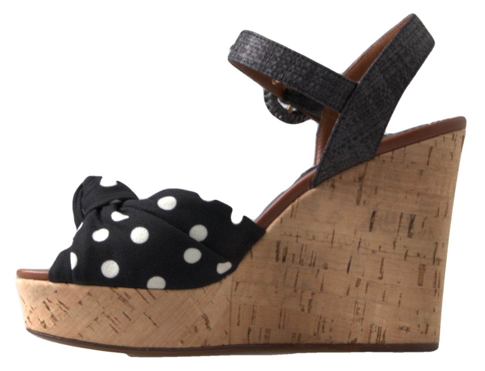 Dolce & Gabbana Black  Wedges Polka Dotted Ankle Strap Shoes Sandals