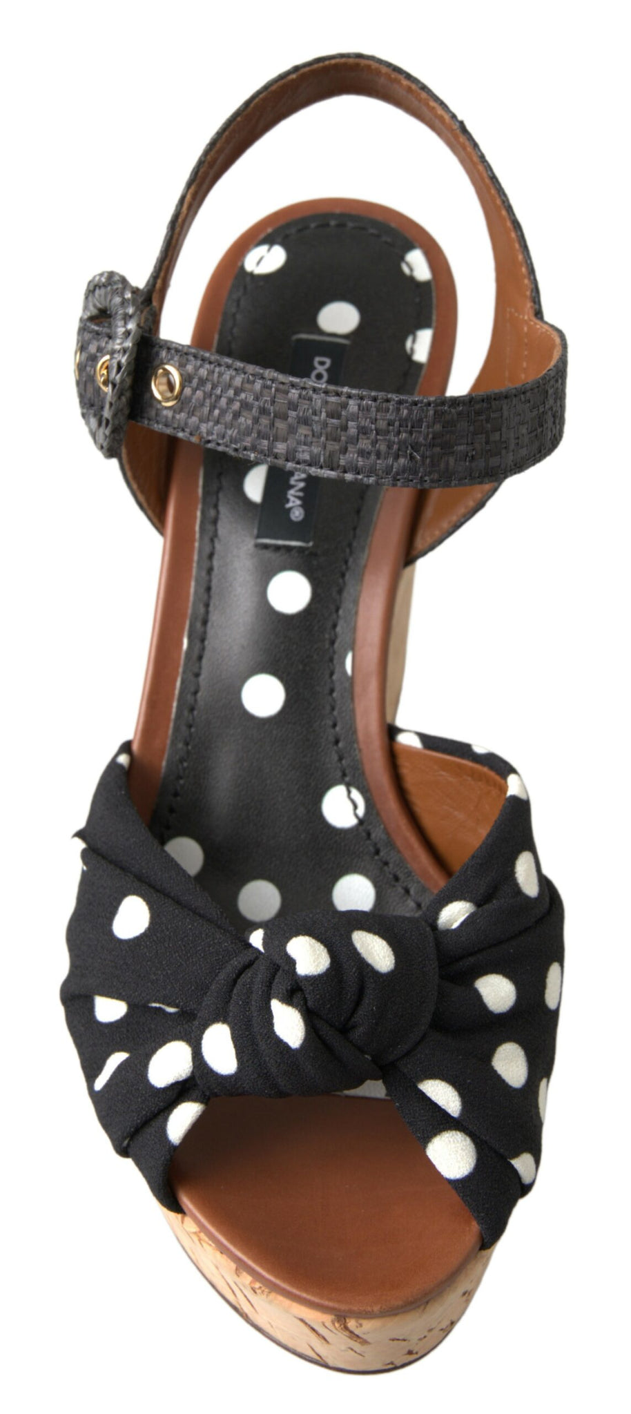 Dolce & Gabbana Black  Wedges Polka Dotted Ankle Strap Shoes Sandals