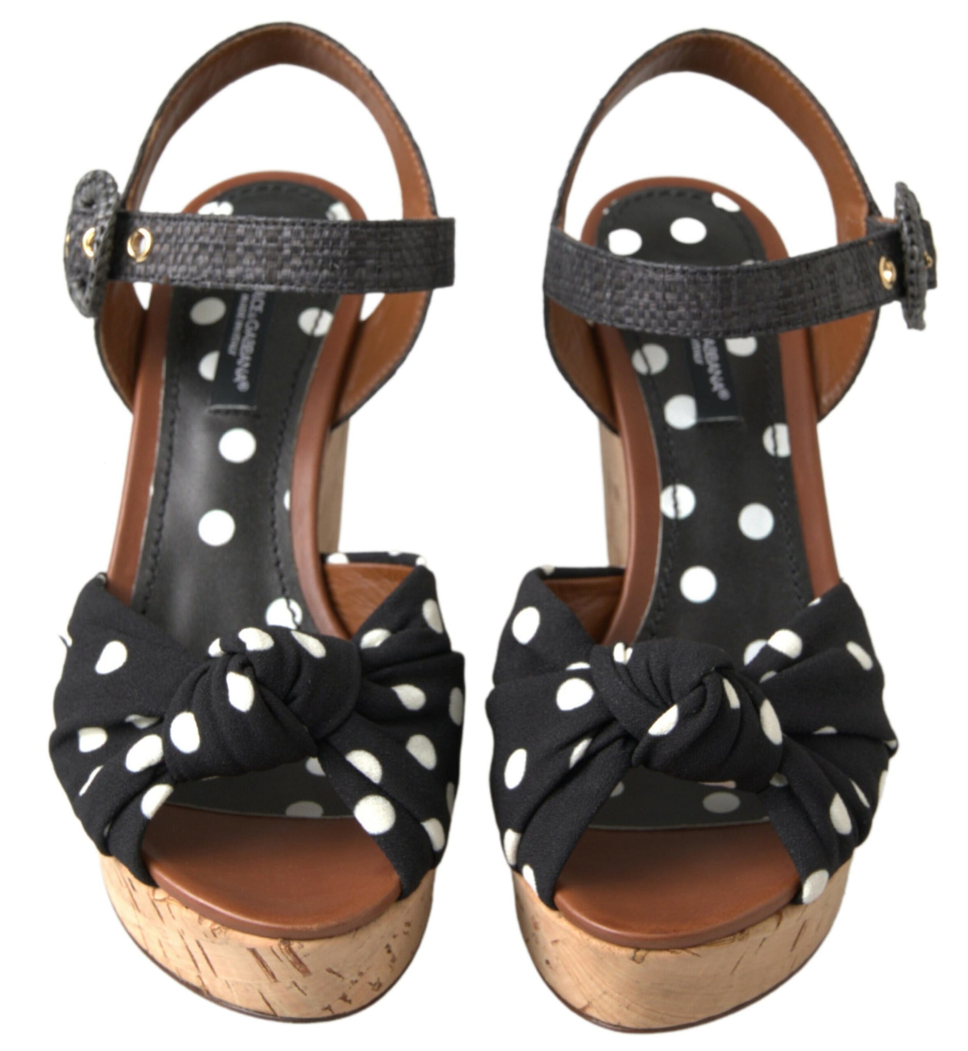 Dolce & Gabbana Black  Wedges Polka Dotted Ankle Strap Shoes Sandals