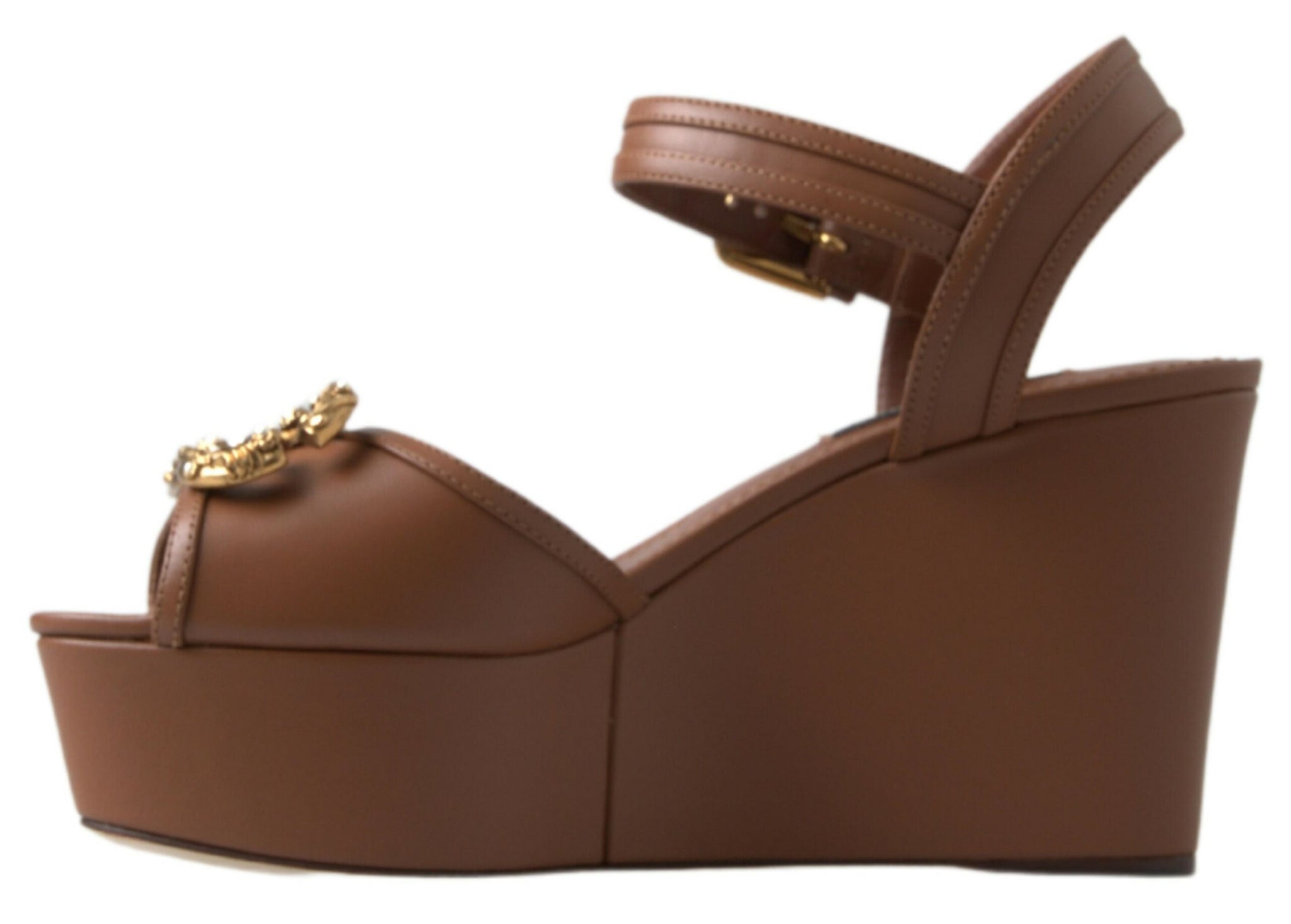 Dolce & Gabbana Brown Leather AMORE Wedges Sandals Shoes