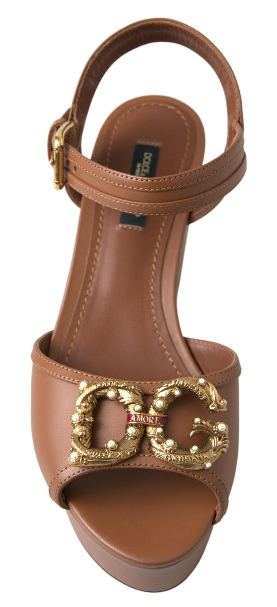 Dolce & Gabbana Brown Leather AMORE Wedges Sandals Shoes