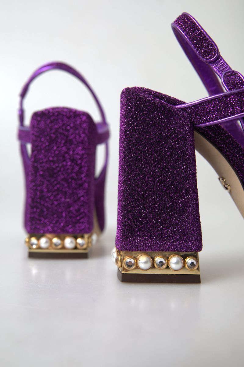 Dolce & Gabbana Purple Ankle Strap Sandals Crystal Shoes