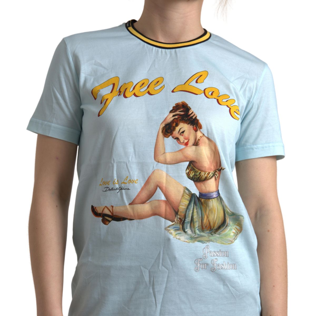 Dolce & Gabbana Light Blue Cotton Free Love Crew Neck T-shirt