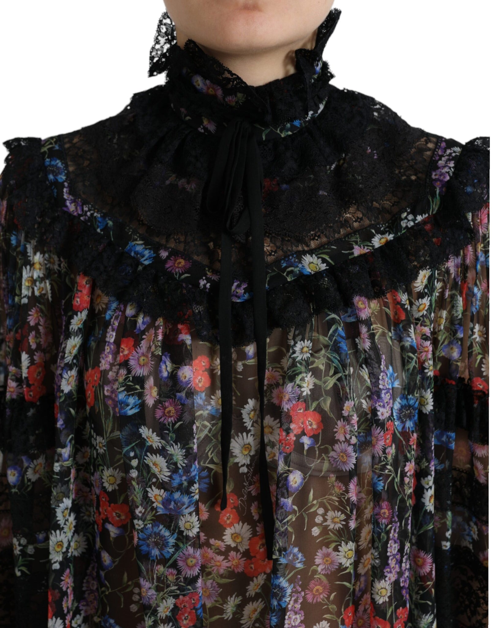 Dolce & Gabbana Black Floral Print Long Sleeves Blouse Top