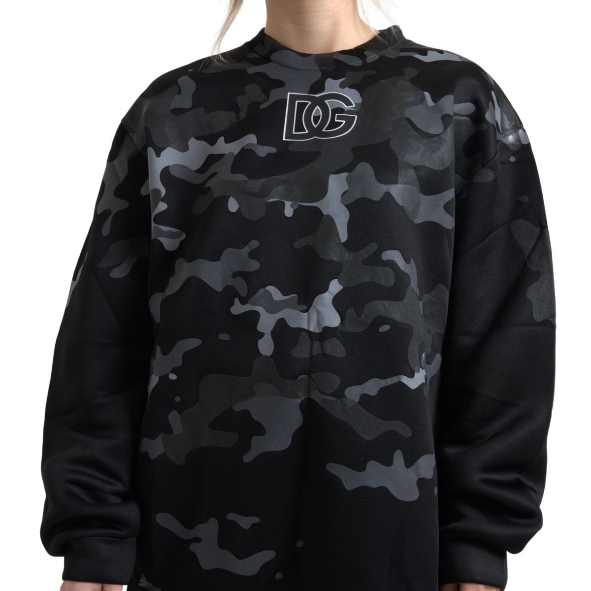 Dolce & Gabbana Black Camouflage Round Neck Sweatshirt Sweater