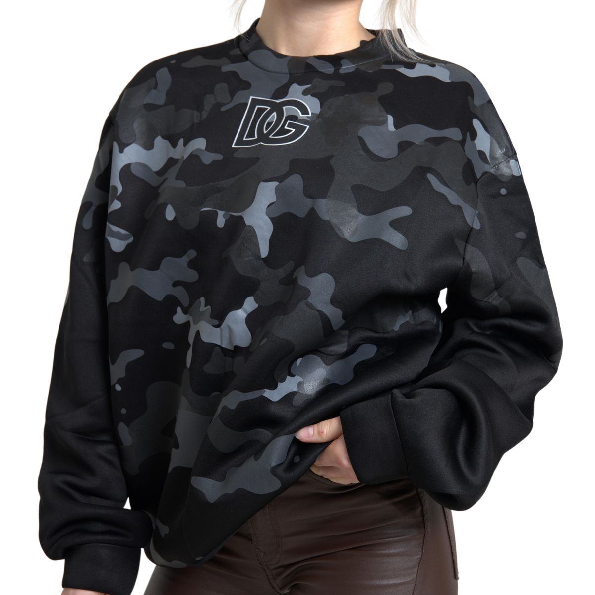 Dolce & Gabbana Black Camouflage Round Neck Sweatshirt Sweater