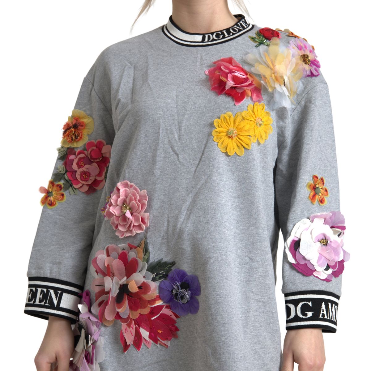 Dolce & Gabbana Gray DG Amore Queen Floral Pullover Sweater