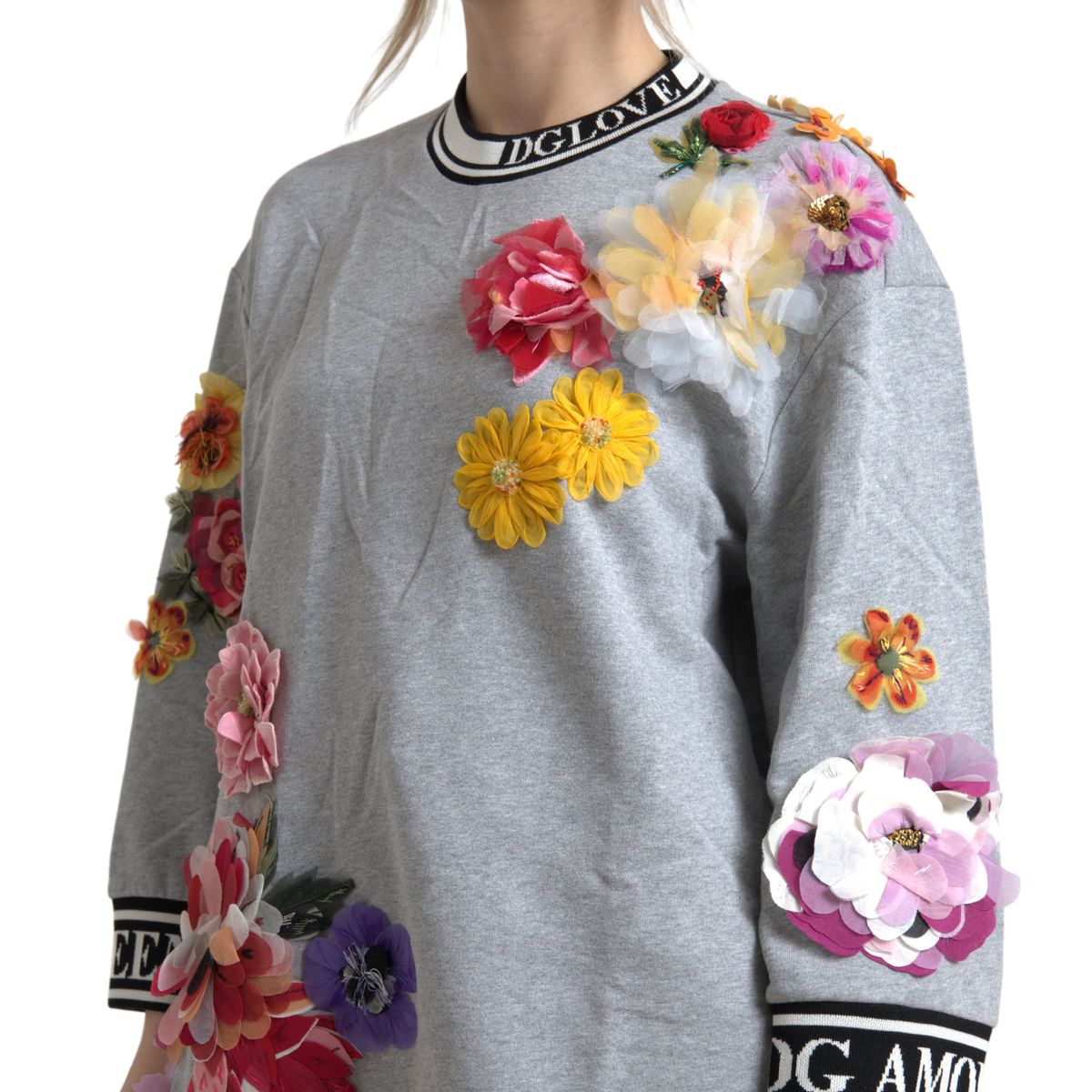 Dolce & Gabbana Gray DG Amore Queen Floral Pullover Sweater