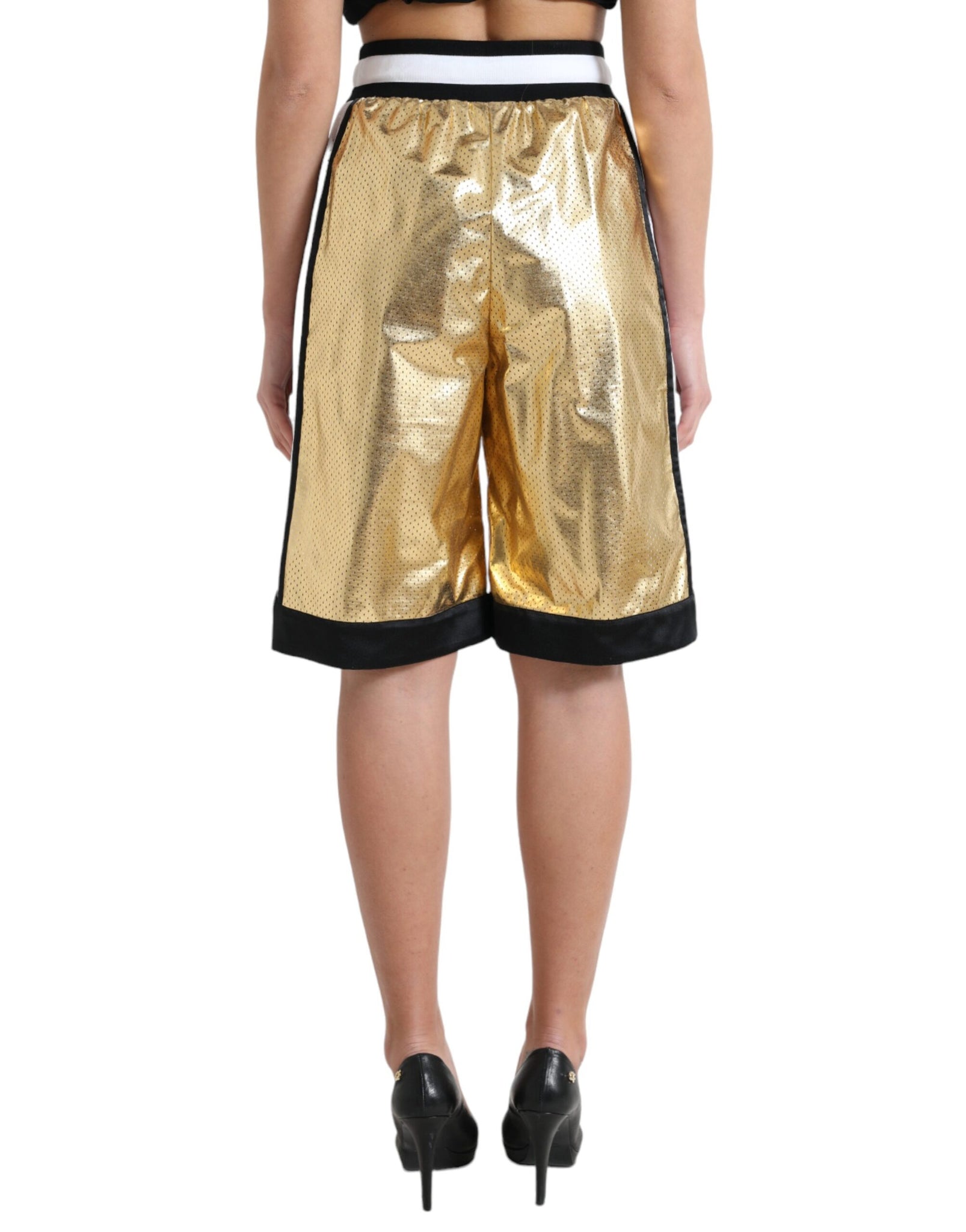 Dolce & Gabbana Gold Polyester Perforated High Waist Shorts