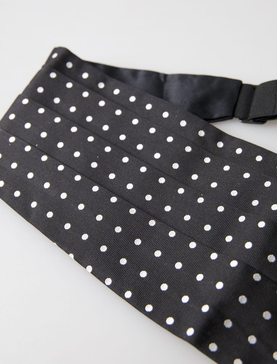 Dolce & Gabbana Black Silk Polka Waist Tuxedo Belt Cummerbund