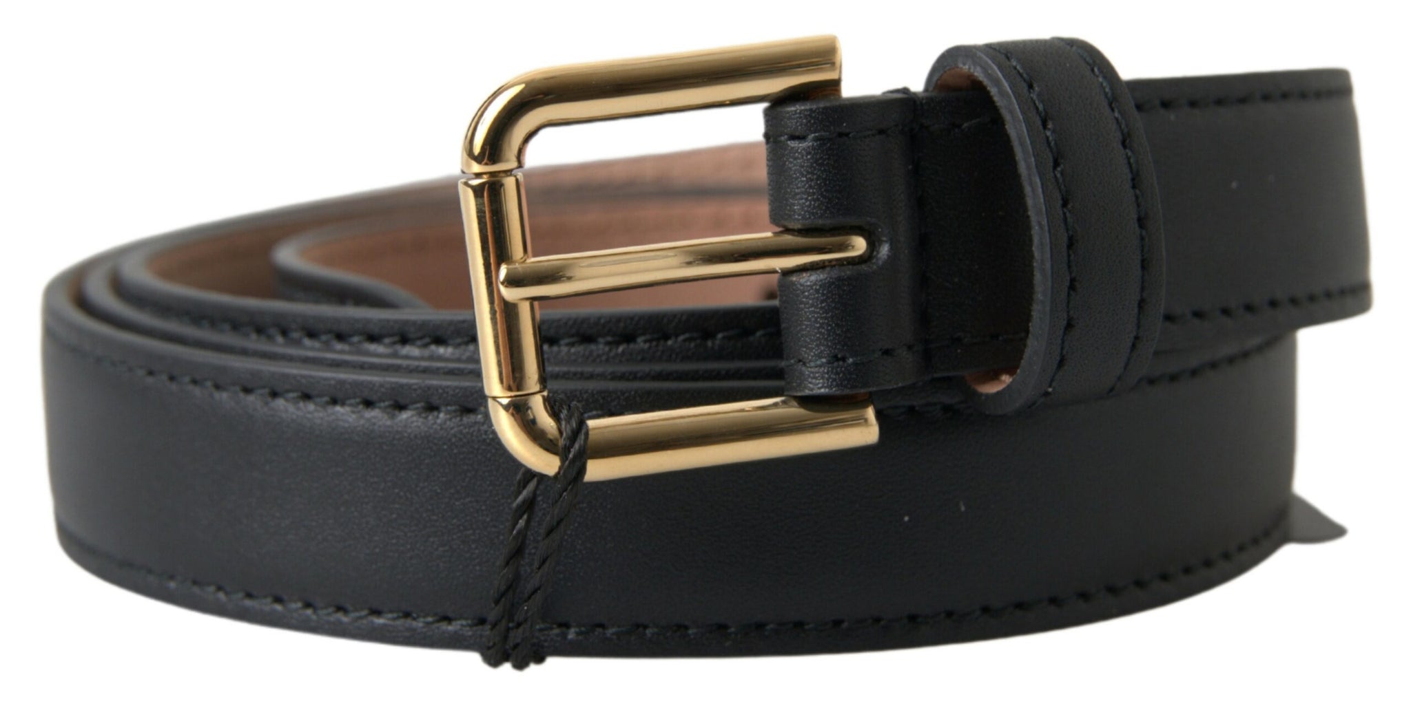 Dolce & Gabbana Black Leather Gold Tone Metal Buckle Belt