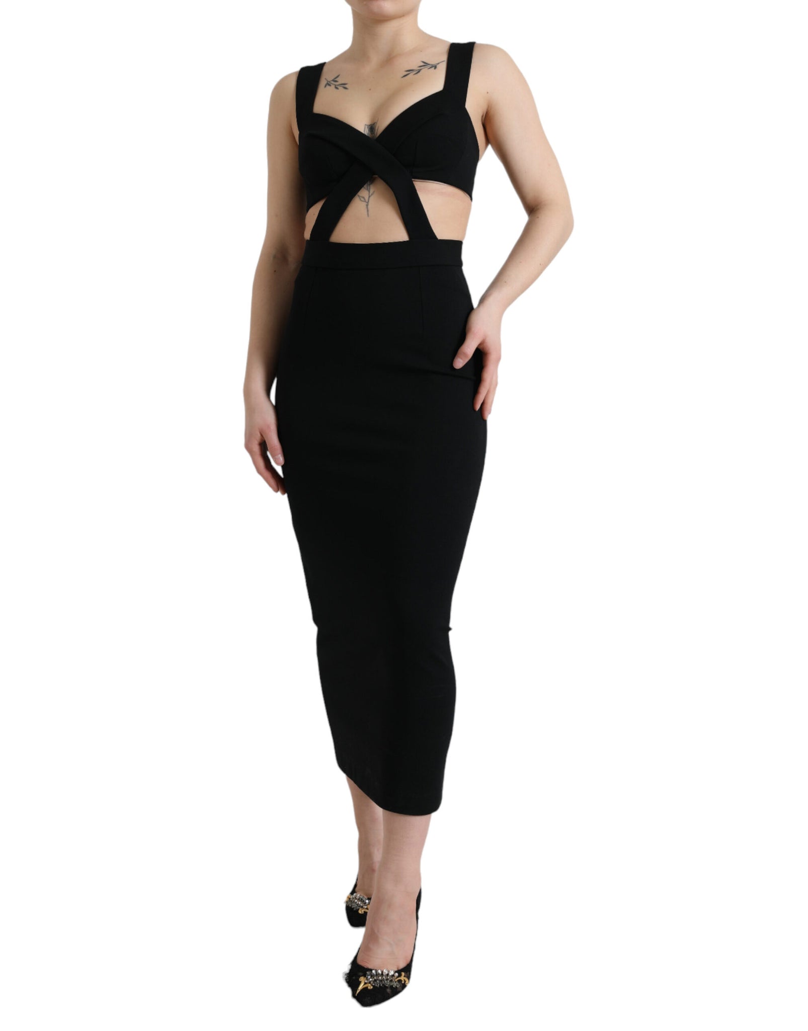 Dolce & Gabbana Black Cut Out Sleeveless Bodycon Midi Dress