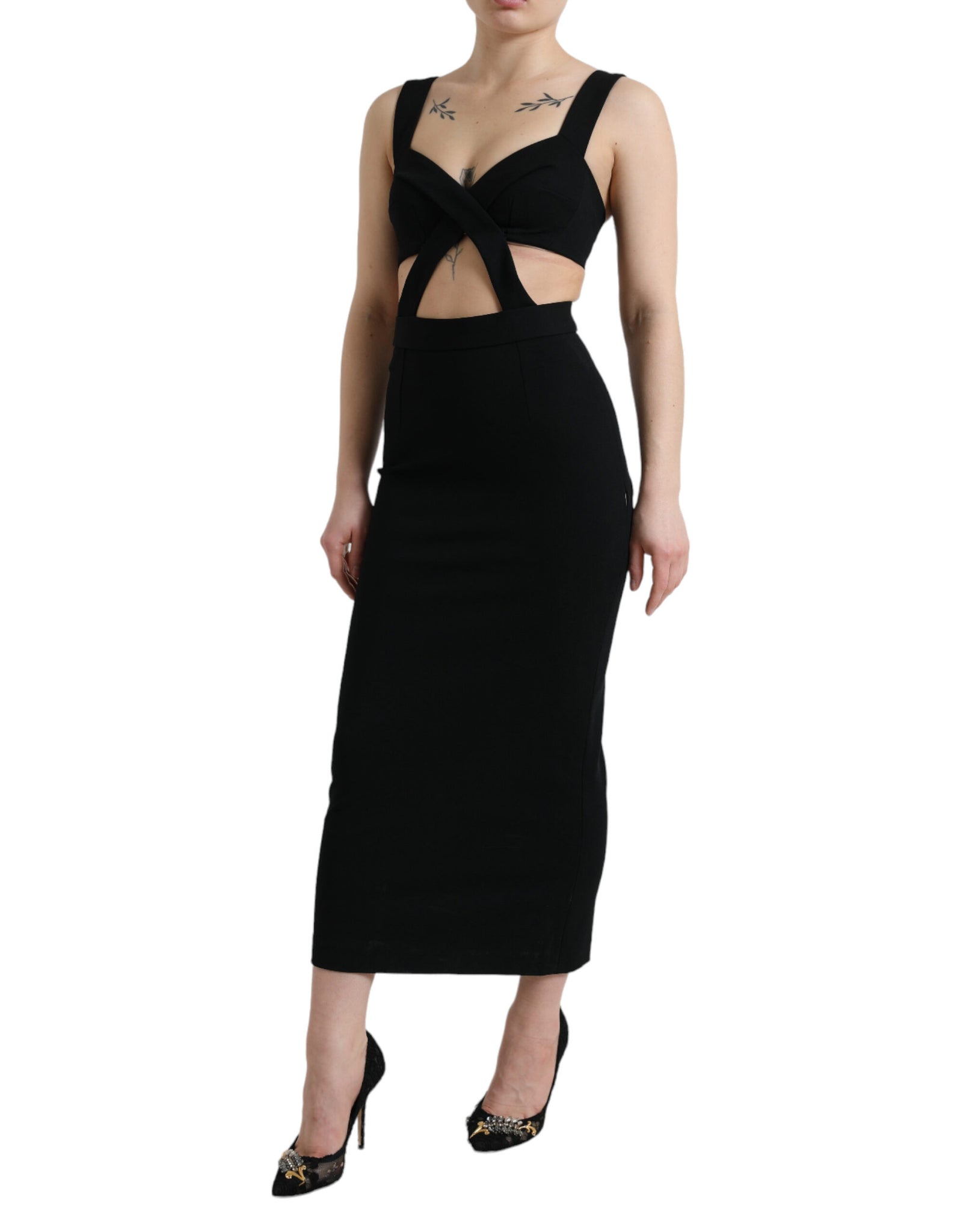 Dolce & Gabbana Black Cut Out Sleeveless Bodycon Midi Dress