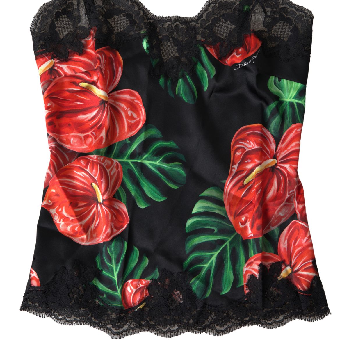 Dolce & Gabbana Black Anthurium Print Silk Camisole Top Underwear