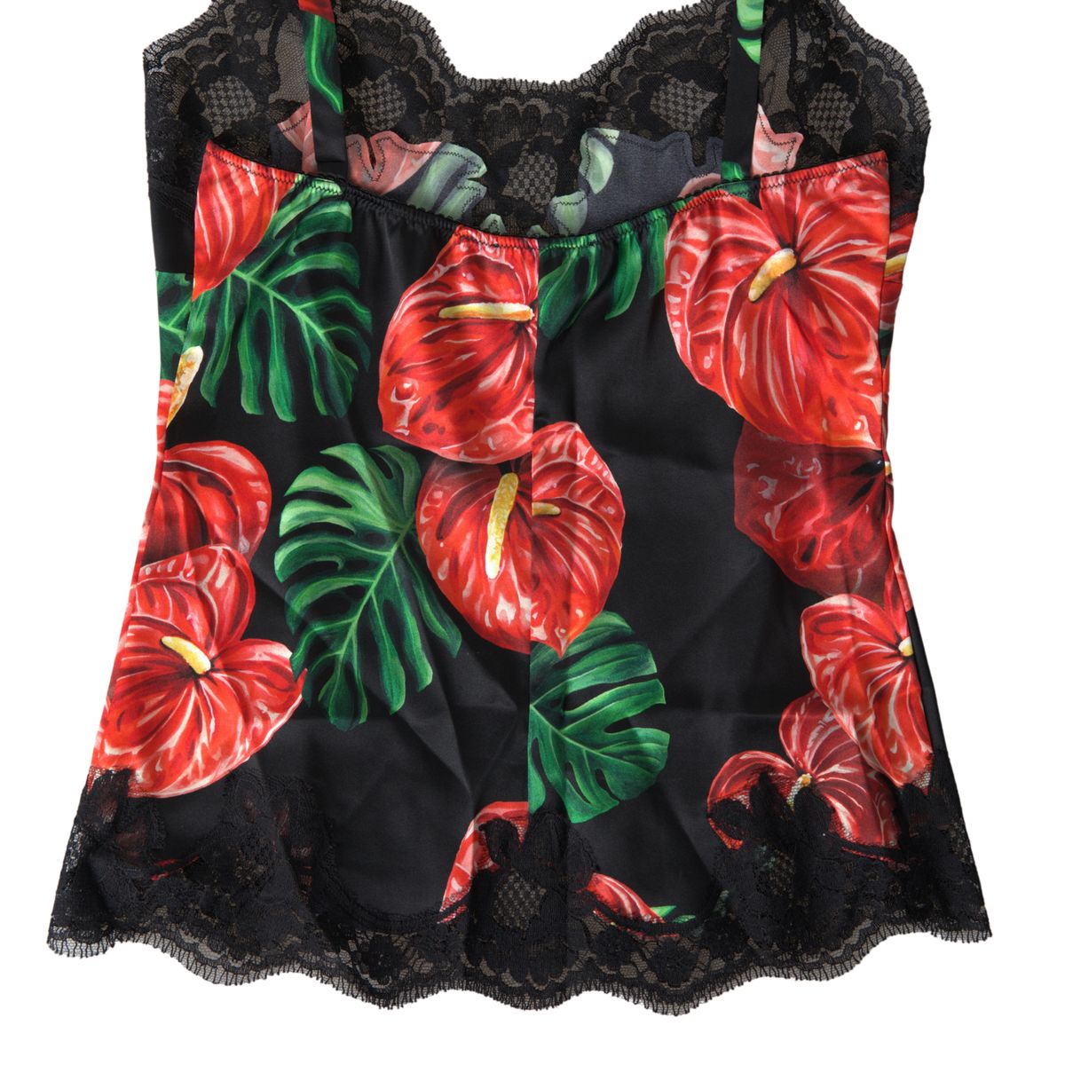 Dolce & Gabbana Black Anthurium Print Silk Camisole Top Underwear