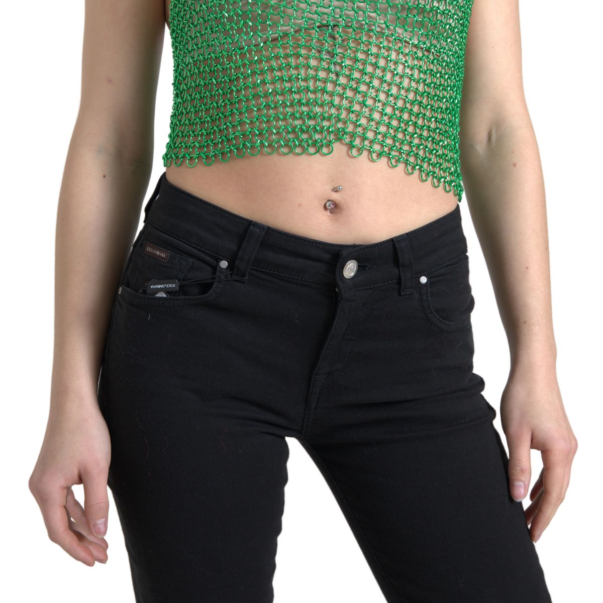 Dolce & Gabbana Green Aluminum Sleeveless Halter Cropped Tank Top