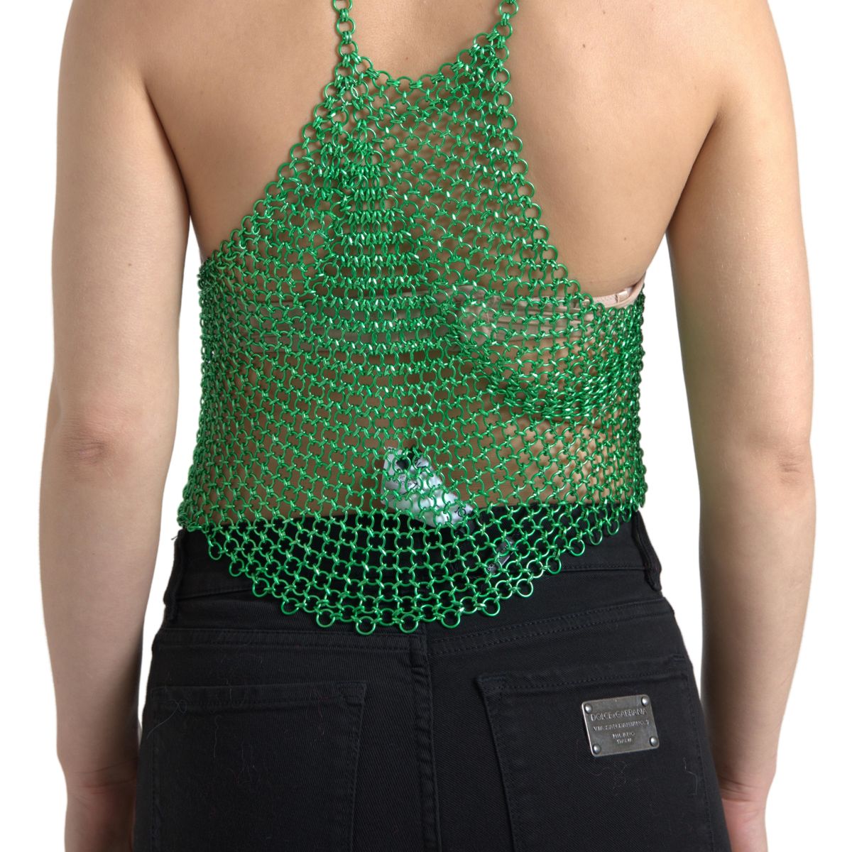 Dolce & Gabbana Green Aluminum Sleeveless Halter Cropped Tank Top