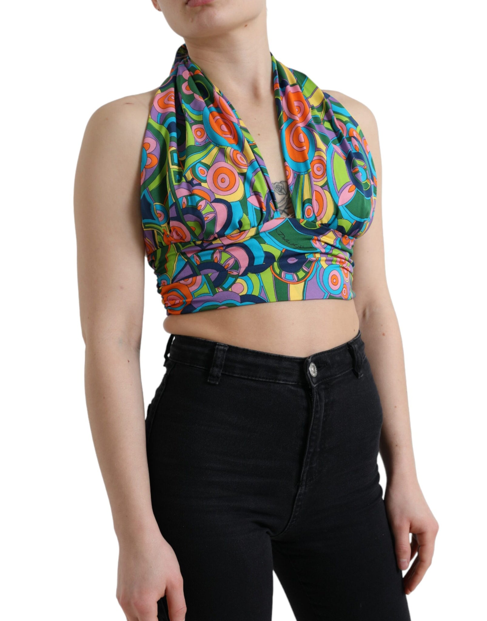 Dolce & Gabbana Multicolor Halter Sleeveless Cropped Tank Top