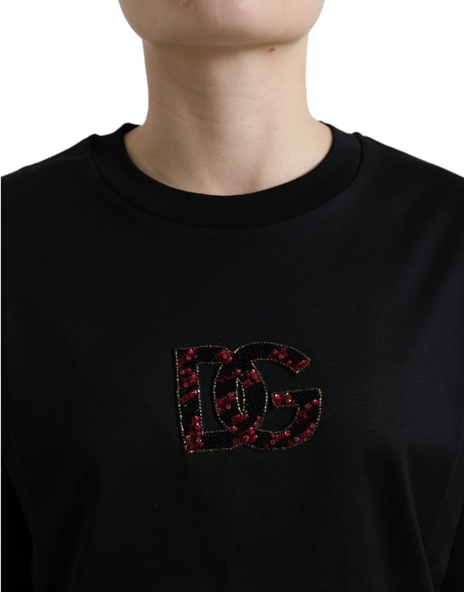 Dolce & Gabbana Black Cotton DG Crystal Crewneck Tee T-shirt