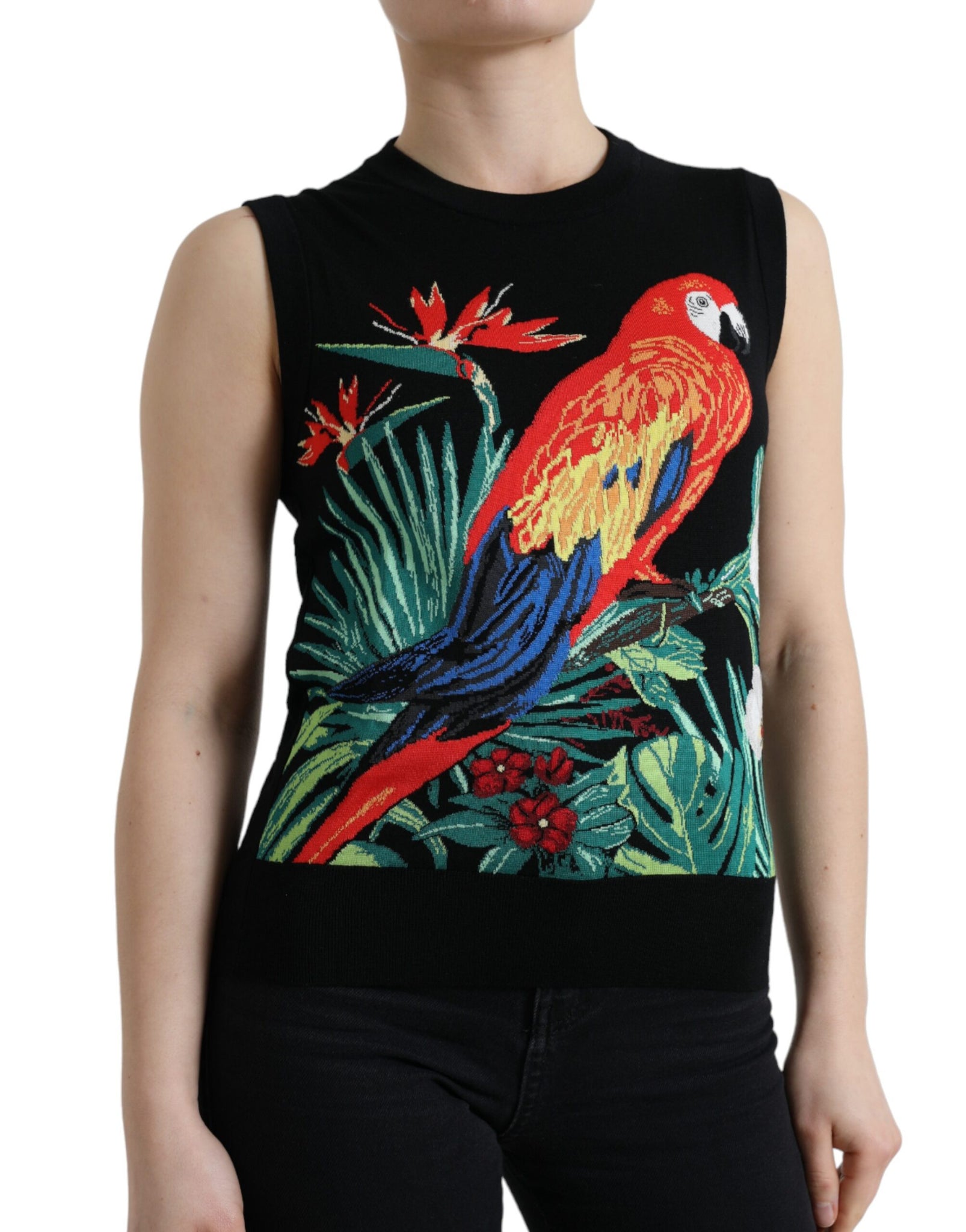 Dolce & Gabbana Black Bird Wool Knit Sleeveless Tank T-shirt