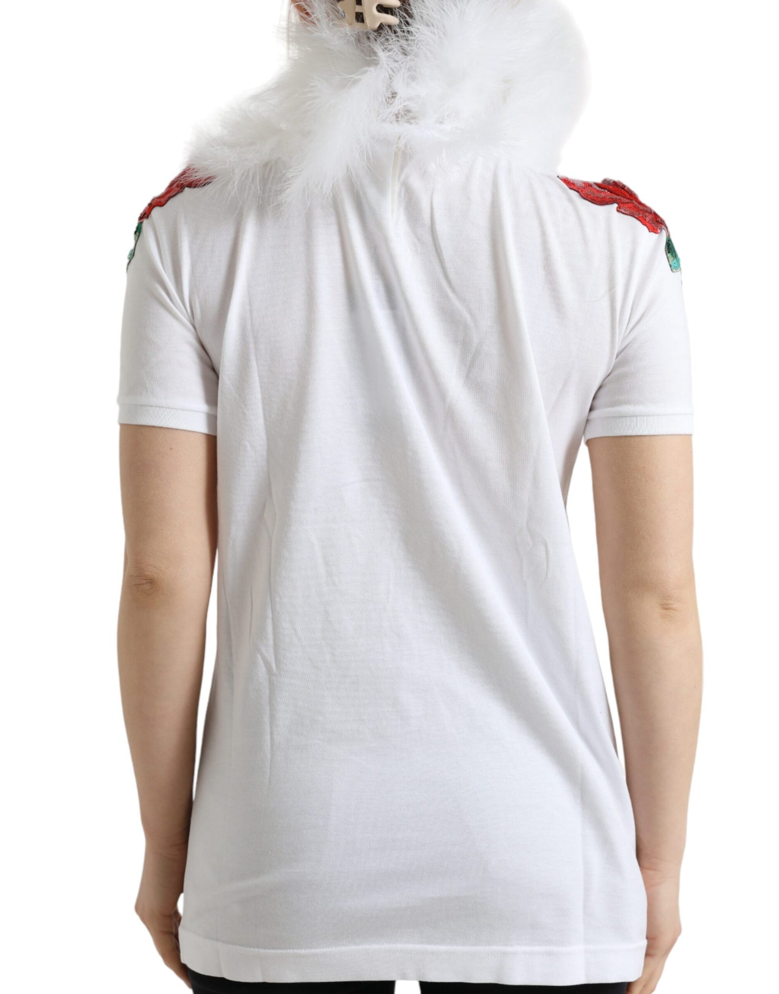 Dolce & Gabbana White Cotton Christmas Sequin Fur T-shirt