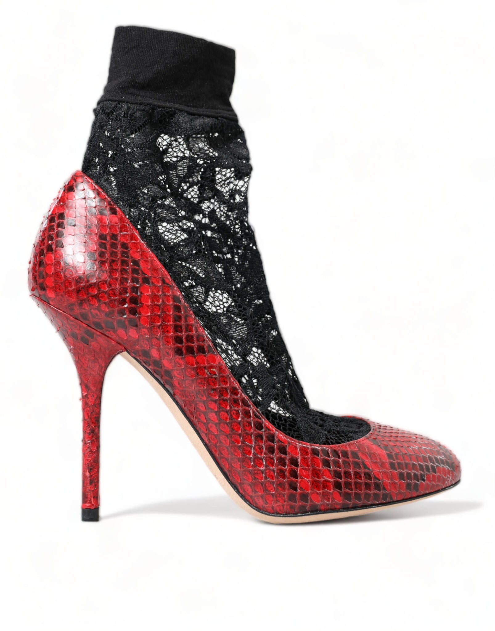 Dolce & Gabbana Red Ayers Leather Lace Socks Pumps Shoes