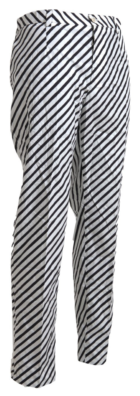 Dolce & Gabbana White Black Cotton Striped Trousers Pants