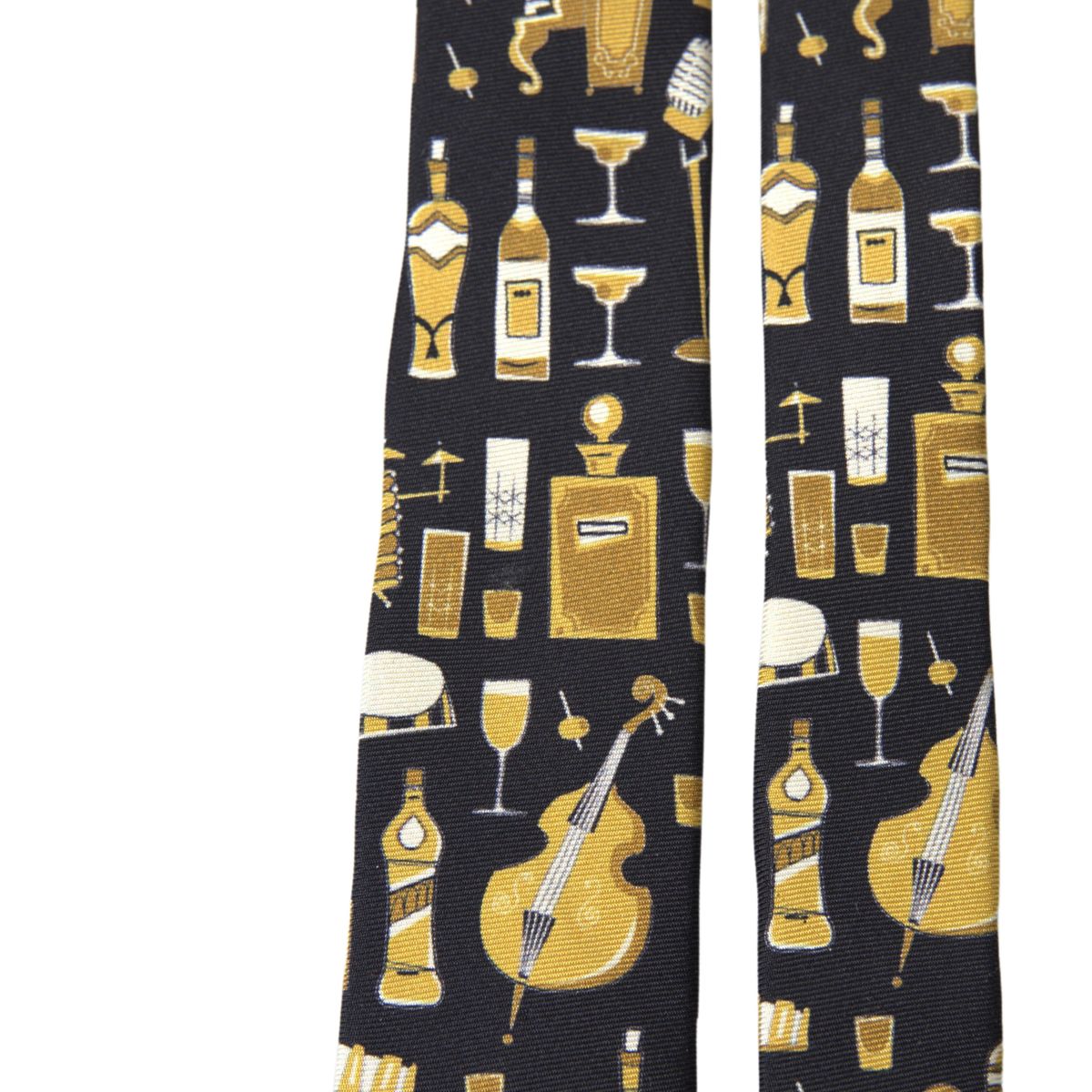 Dolce & Gabbana Black Yellow Musical Instrument Print Necktie Tie