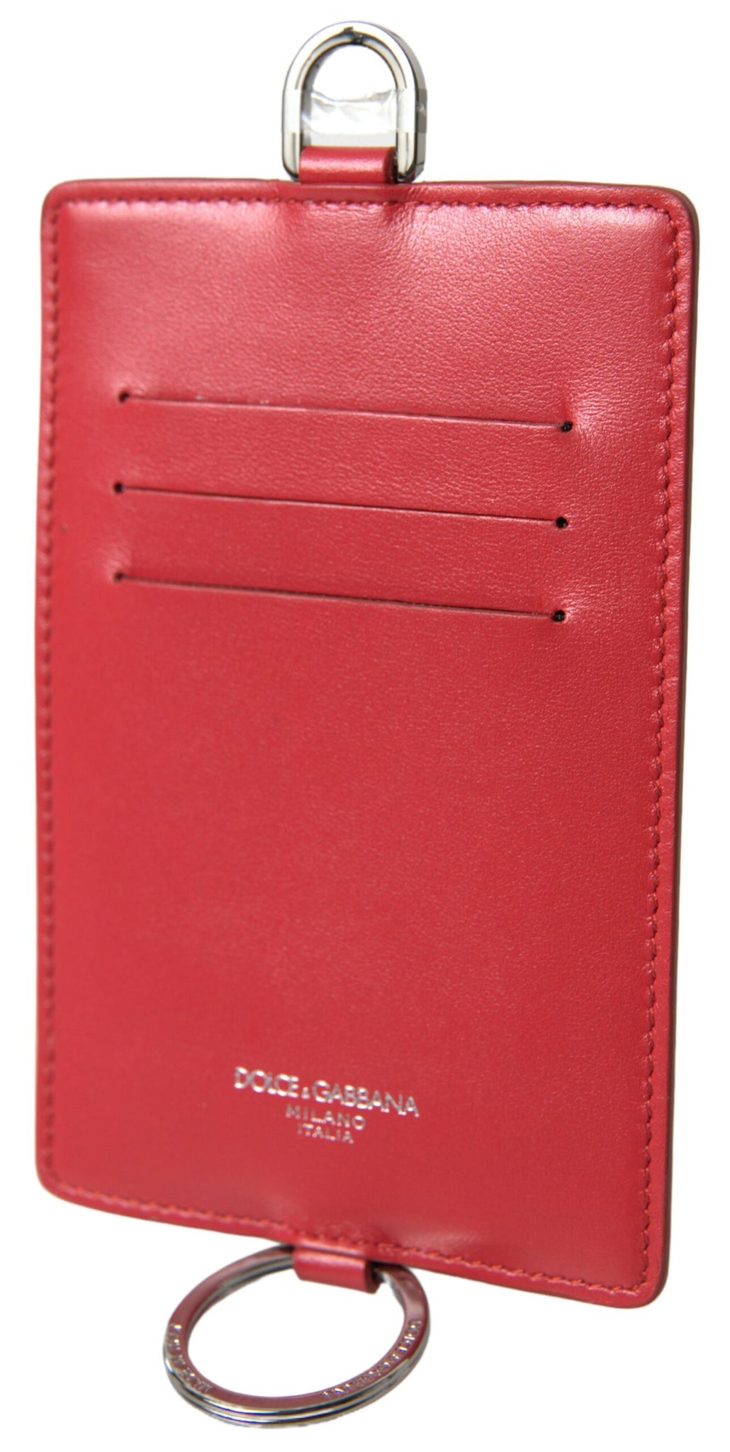 Dolce & Gabbana Red Leather Lanyard Logo Card Holder Men Wallet