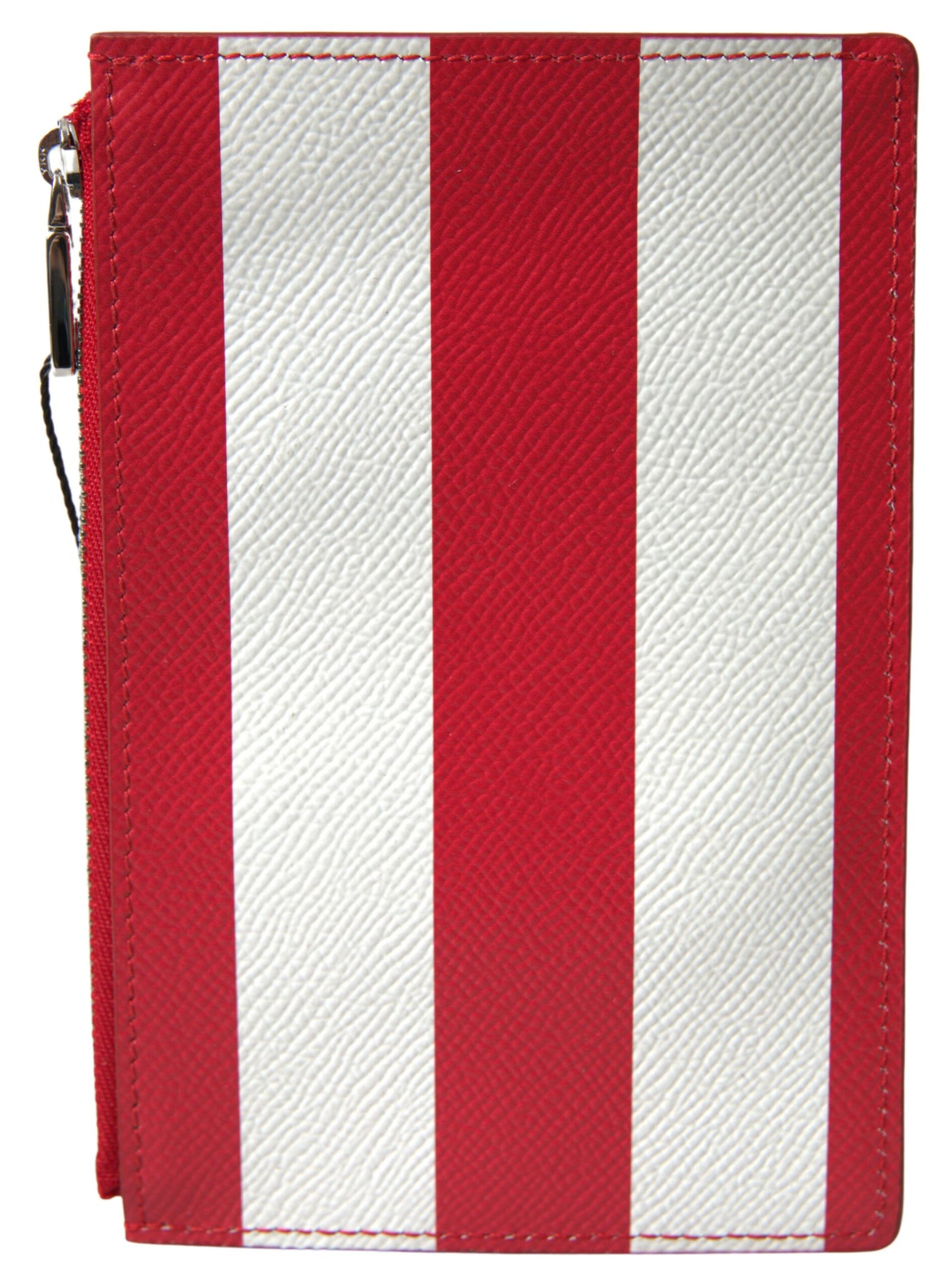 Dolce & Gabbana Red White Leather DG Logo Zip Card Holder Wallet