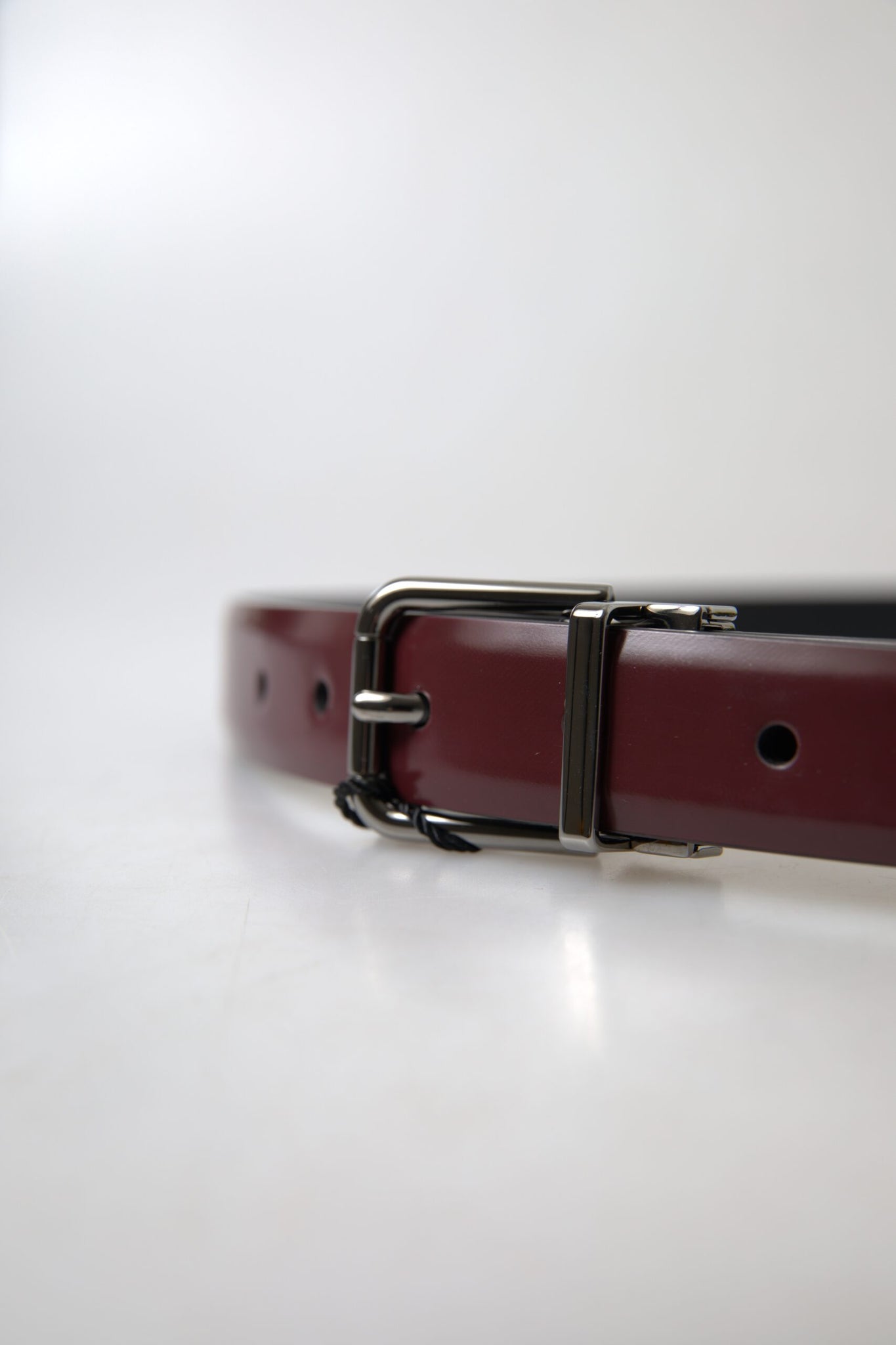 Dolce & Gabbana Bordeaux Leather Silver Metal Buckle Belt