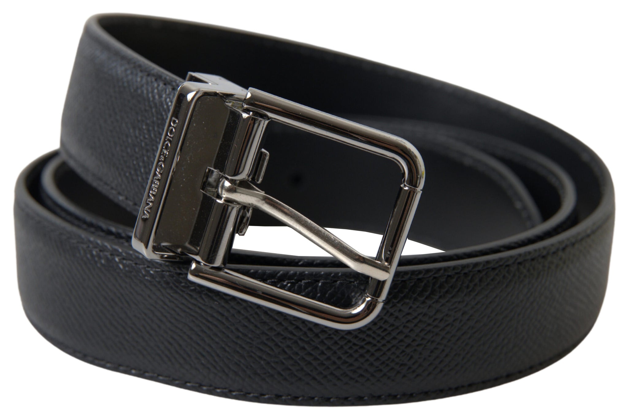 Dolce & Gabbana Black Leather Silver Metal Buckle Women Belt